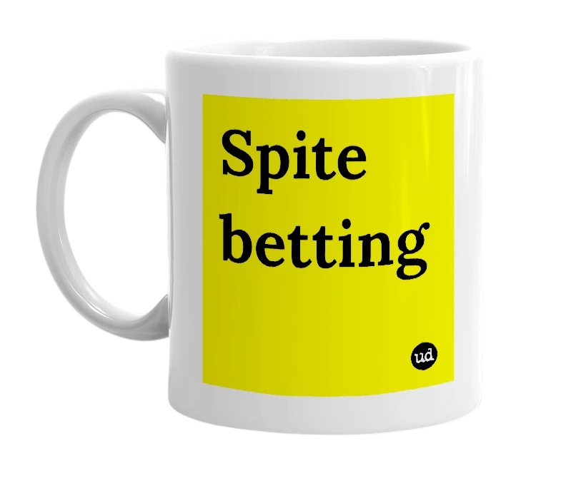 White mug with 'Spite betting' in bold black letters