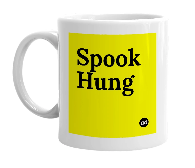 White mug with 'Spook Hung' in bold black letters