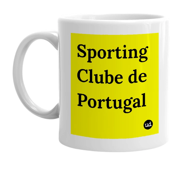 White mug with 'Sporting Clube de Portugal' in bold black letters