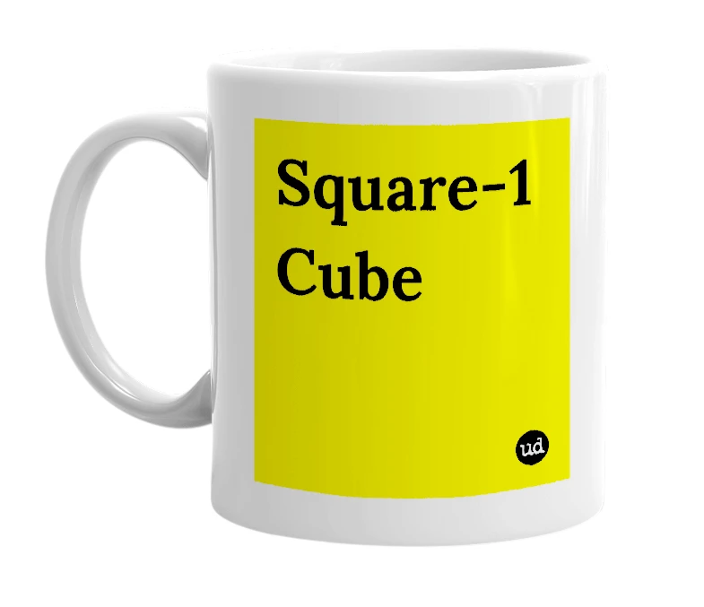 White mug with 'Square-1 Cube' in bold black letters
