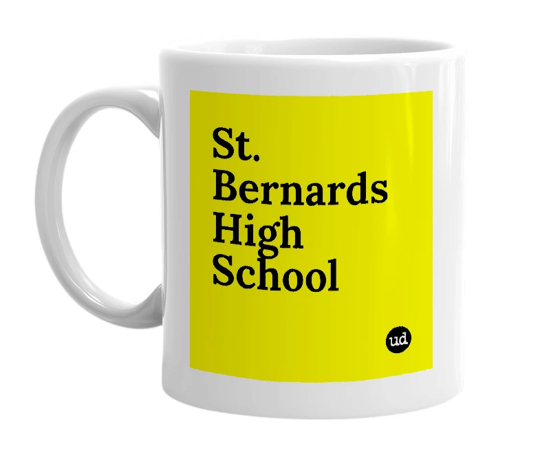 White mug with 'St. Bernards High School' in bold black letters