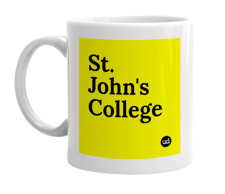 White mug with 'St. John's College' in bold black letters
