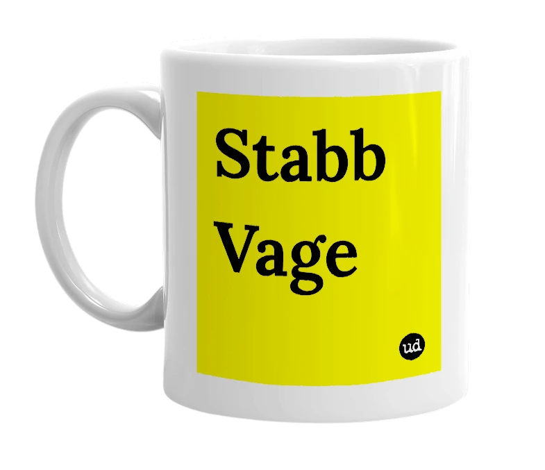 White mug with 'Stabb Vage' in bold black letters