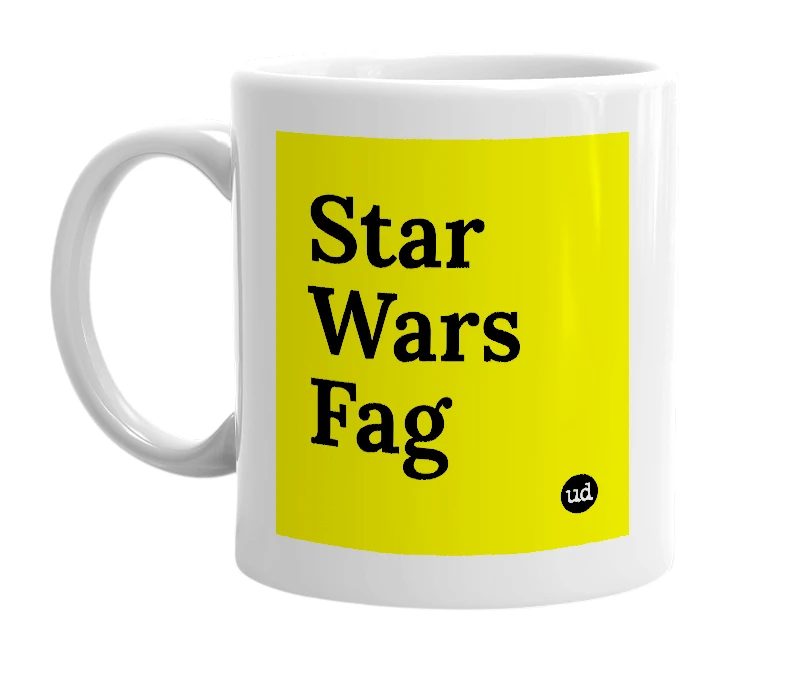 White mug with 'Star Wars Fag' in bold black letters