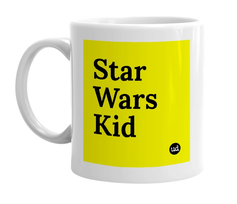 White mug with 'Star Wars Kid' in bold black letters