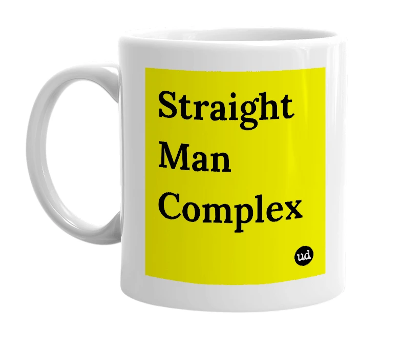 White mug with 'Straight Man Complex' in bold black letters