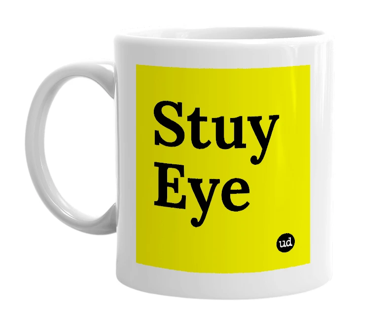 White mug with 'Stuy Eye' in bold black letters