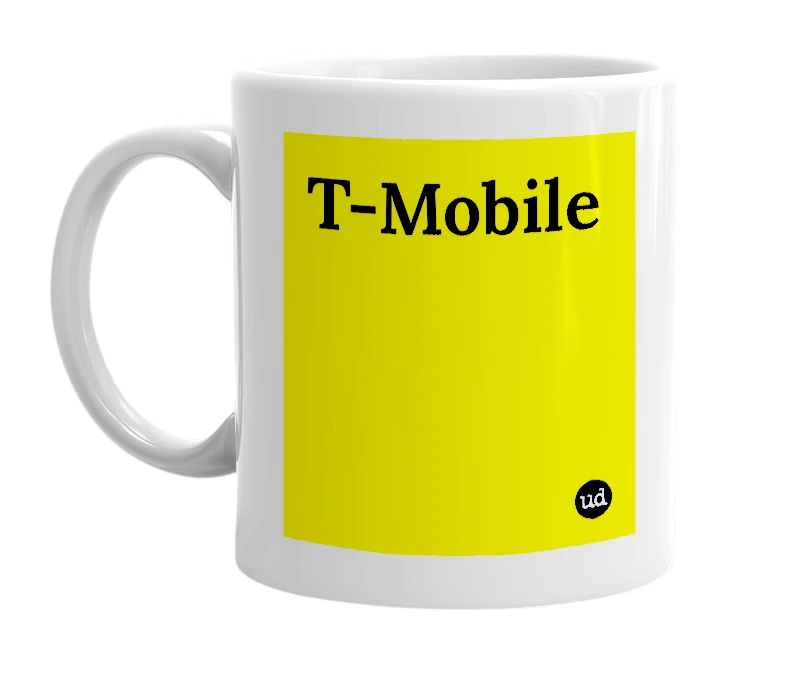 White mug with 'T-Mobile' in bold black letters