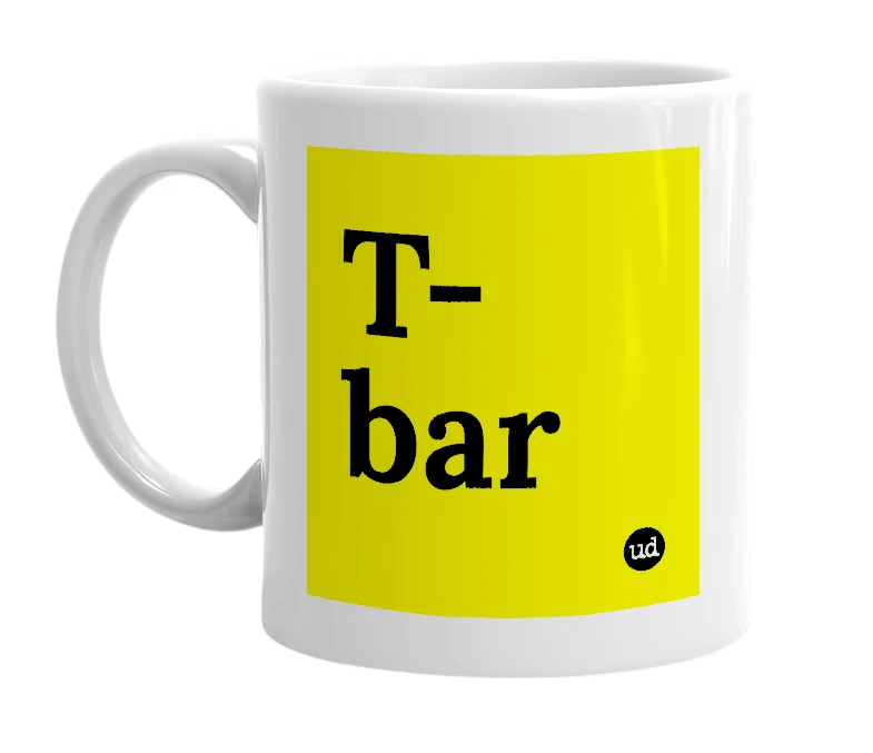 White mug with 'T-bar' in bold black letters