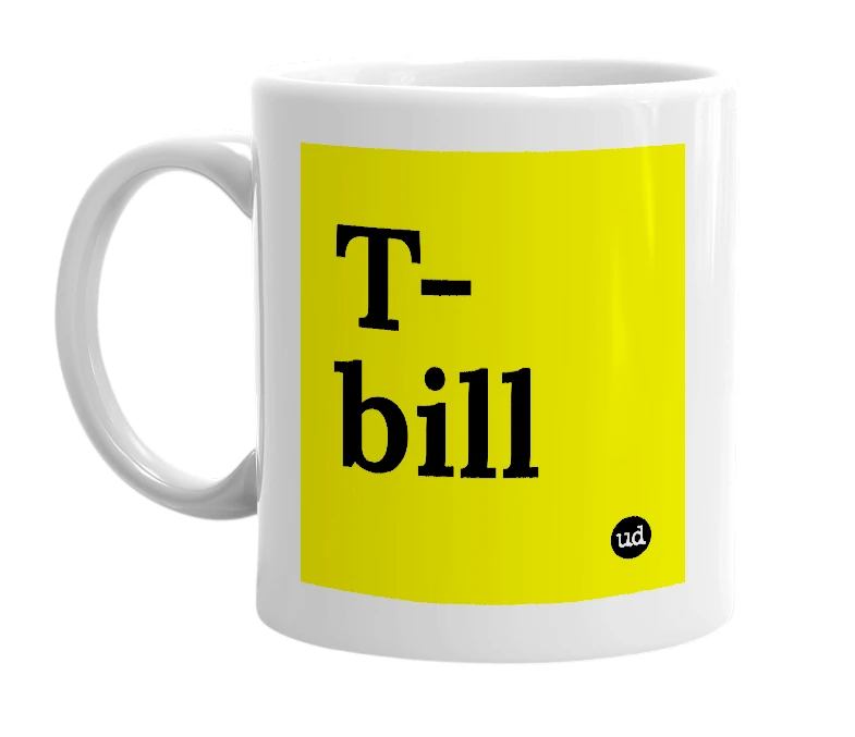 White mug with 'T-bill' in bold black letters