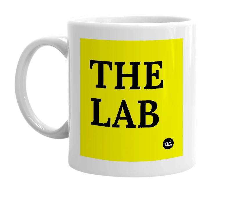White mug with 'THE LAB' in bold black letters