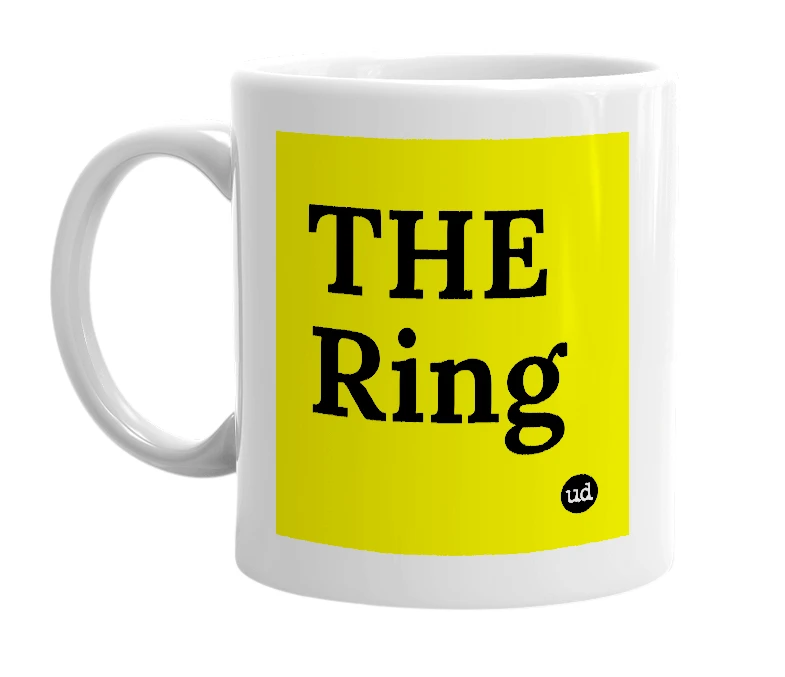 White mug with 'THE Ring' in bold black letters