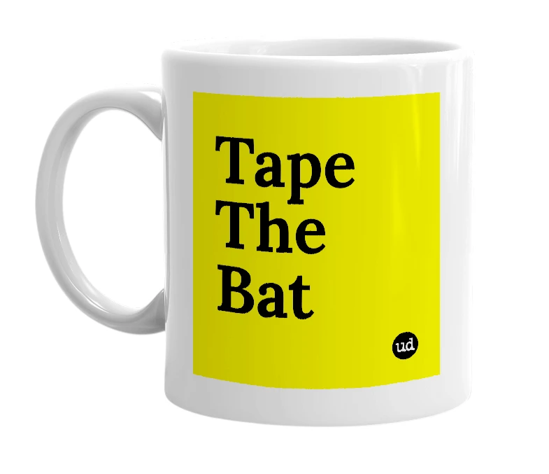White mug with 'Tape The Bat' in bold black letters