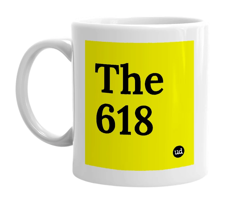White mug with 'The 618' in bold black letters