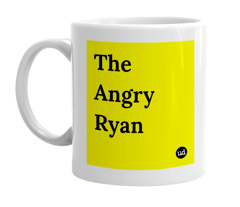 White mug with 'The Angry Ryan' in bold black letters