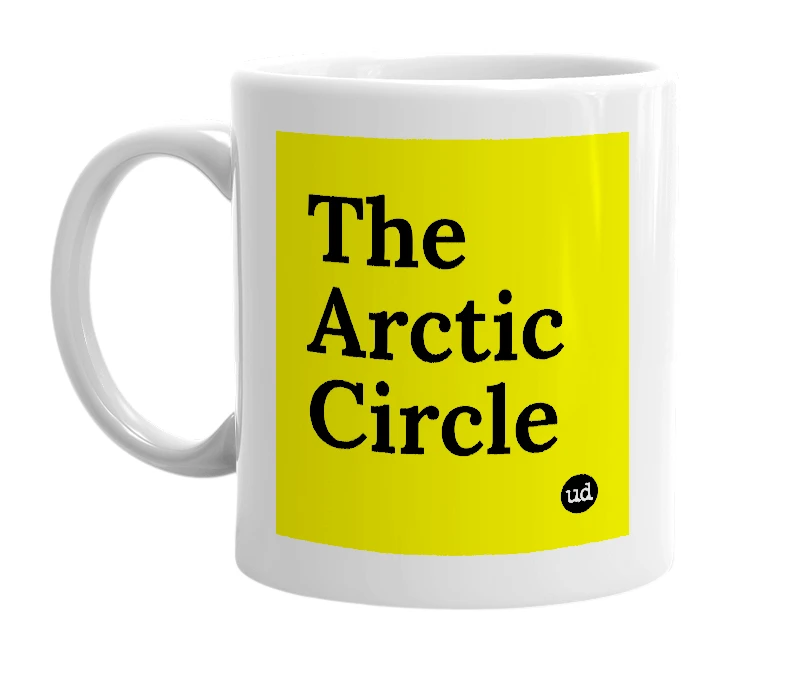 White mug with 'The Arctic Circle' in bold black letters