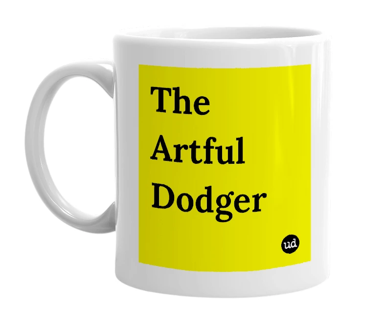 White mug with 'The Artful Dodger' in bold black letters