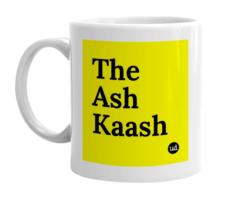 White mug with 'The Ash Kaash' in bold black letters