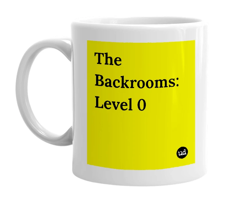 White mug with 'The Backrooms: Level 0' in bold black letters
