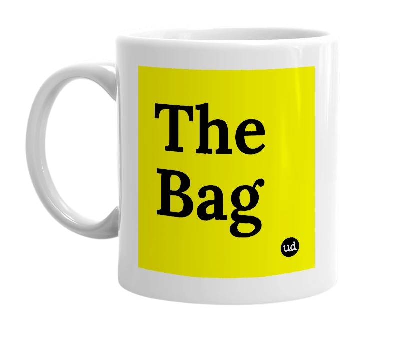 White mug with 'The Bag' in bold black letters