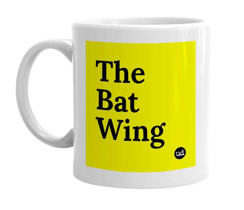 White mug with 'The Bat Wing' in bold black letters