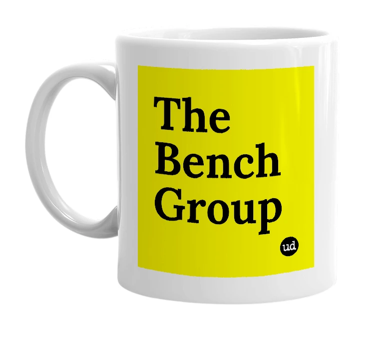 White mug with 'The Bench Group' in bold black letters