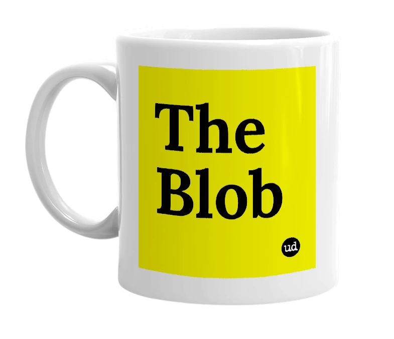 White mug with 'The Blob' in bold black letters