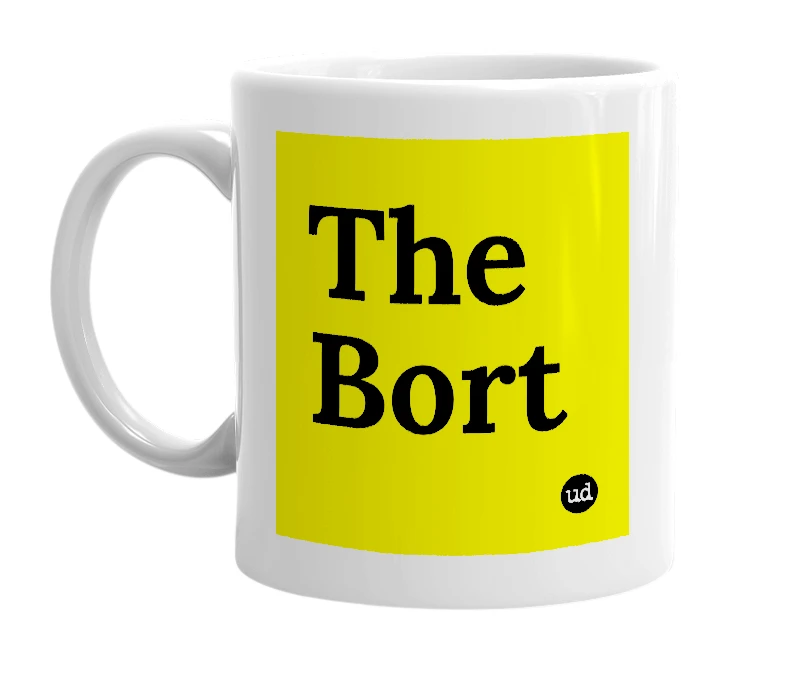 White mug with 'The Bort' in bold black letters