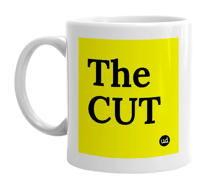 White mug with 'The CUT' in bold black letters