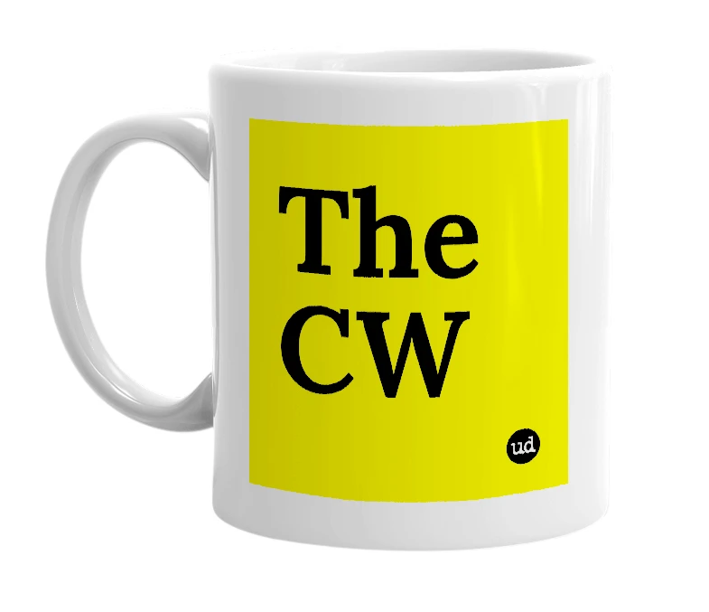 White mug with 'The CW' in bold black letters