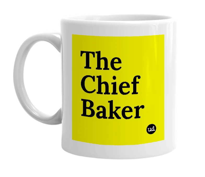 White mug with 'The Chief Baker' in bold black letters