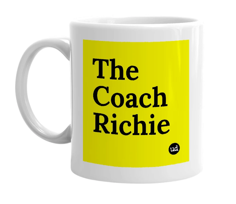 White mug with 'The Coach Richie' in bold black letters