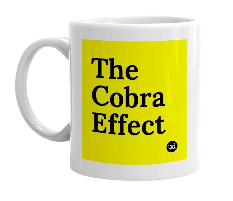 White mug with 'The Cobra Effect' in bold black letters