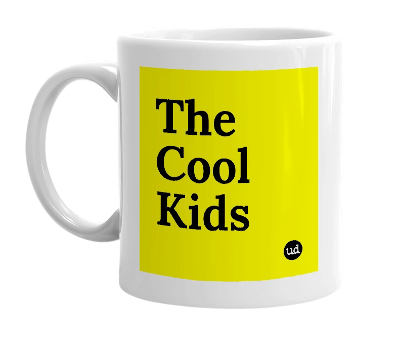 White mug with 'The Cool Kids' in bold black letters