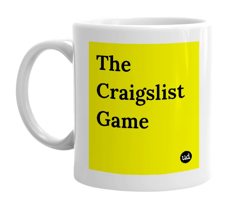 White mug with 'The Craigslist Game' in bold black letters