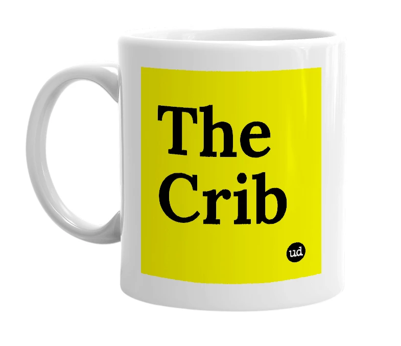 White mug with 'The Crib' in bold black letters