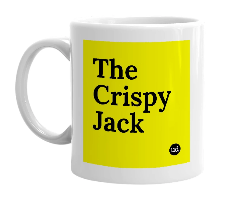 White mug with 'The Crispy Jack' in bold black letters