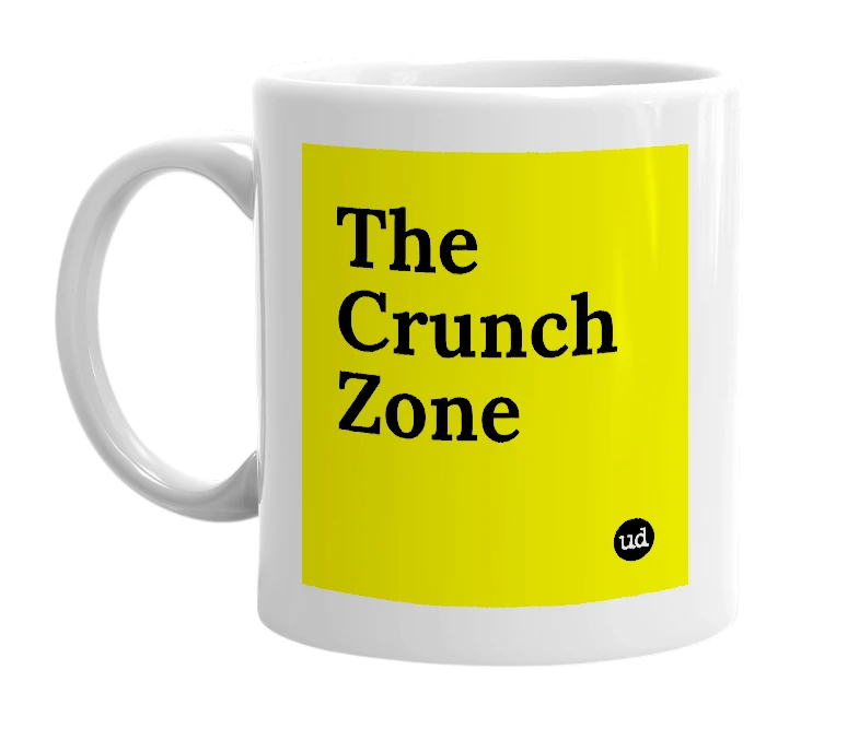 White mug with 'The Crunch Zone' in bold black letters