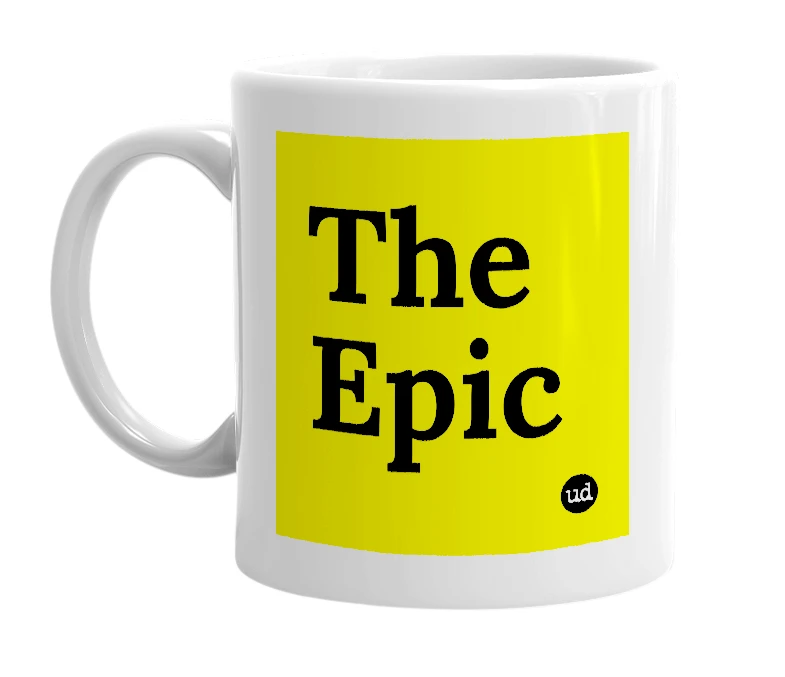 White mug with 'The Epic' in bold black letters