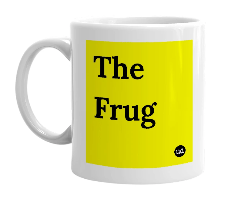 White mug with 'The Frug' in bold black letters