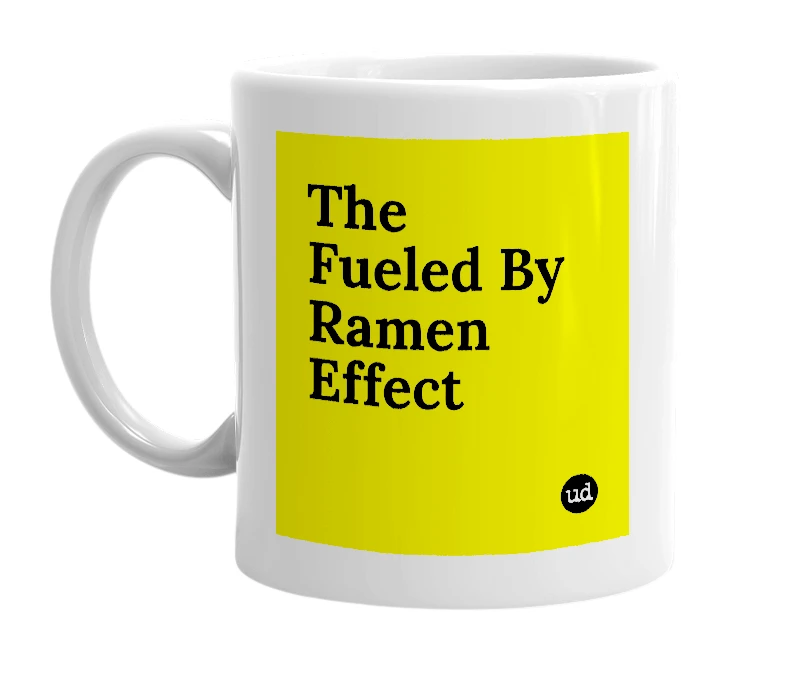 White mug with 'The Fueled By Ramen Effect' in bold black letters