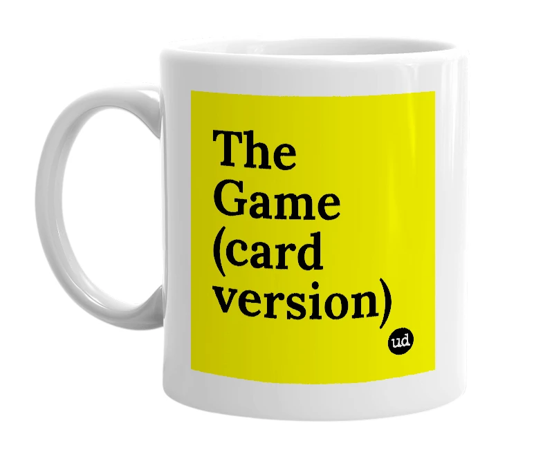 White mug with 'The Game (card version)' in bold black letters