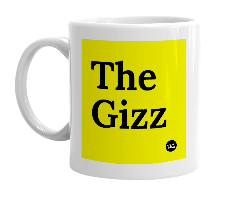 White mug with 'The Gizz' in bold black letters