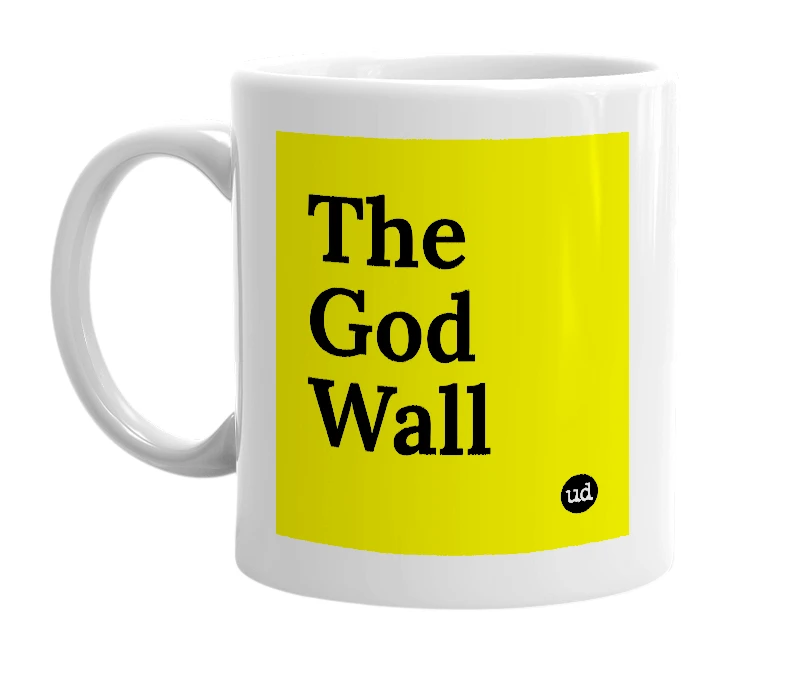 White mug with 'The God Wall' in bold black letters