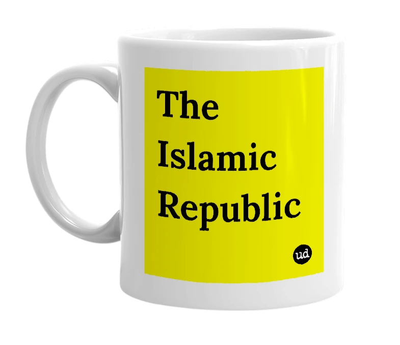 White mug with 'The Islamic Republic' in bold black letters