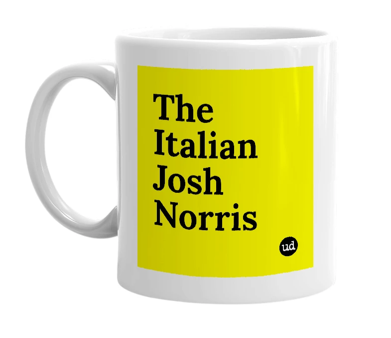 White mug with 'The Italian Josh Norris' in bold black letters