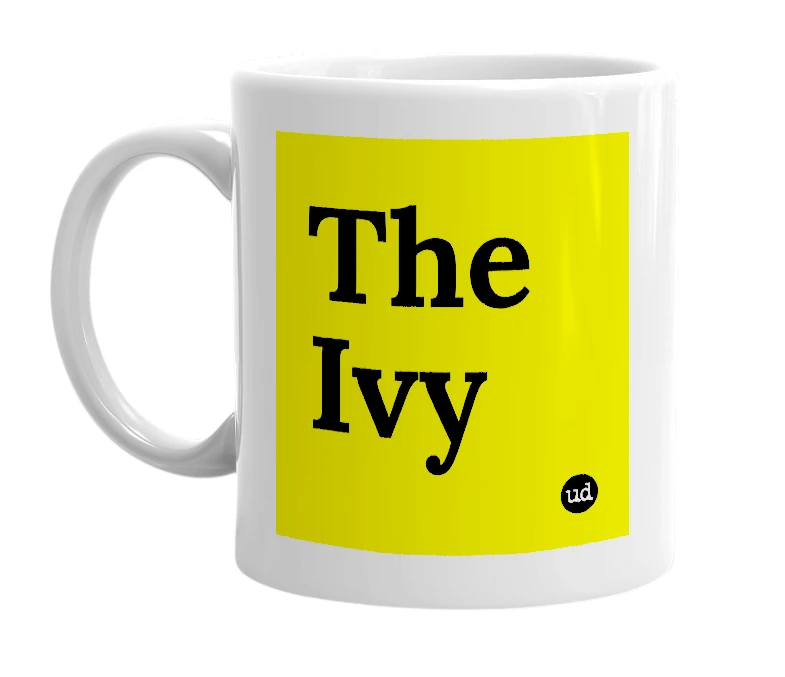 White mug with 'The Ivy' in bold black letters