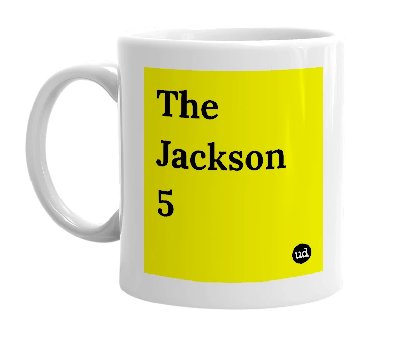 White mug with 'The Jackson 5' in bold black letters