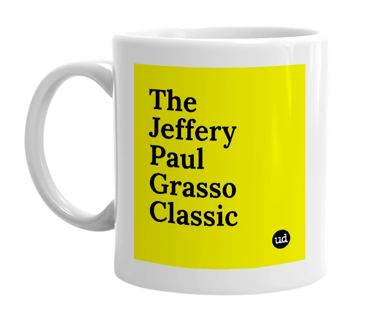 White mug with 'The Jeffery Paul Grasso Classic' in bold black letters