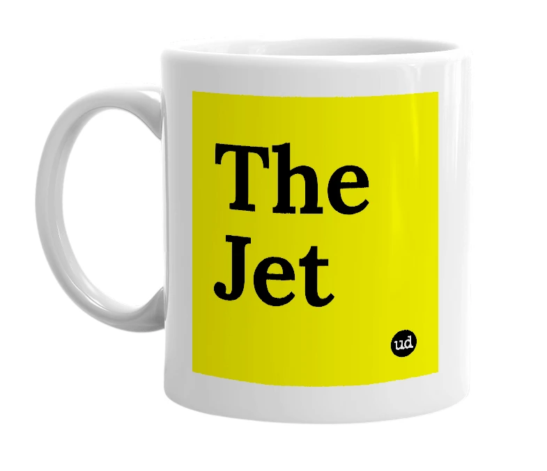 White mug with 'The Jet' in bold black letters